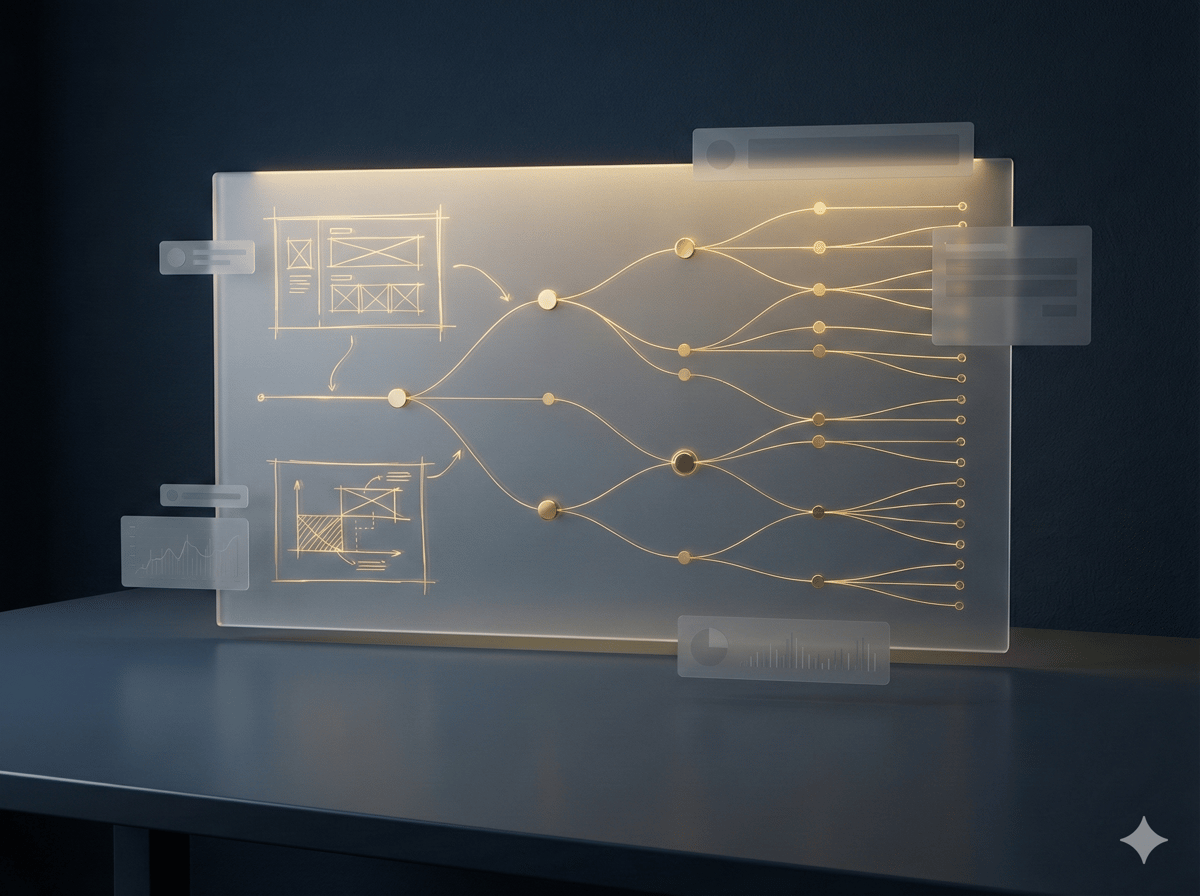 Abstract strategy and decision mapping visual for hourly consulting